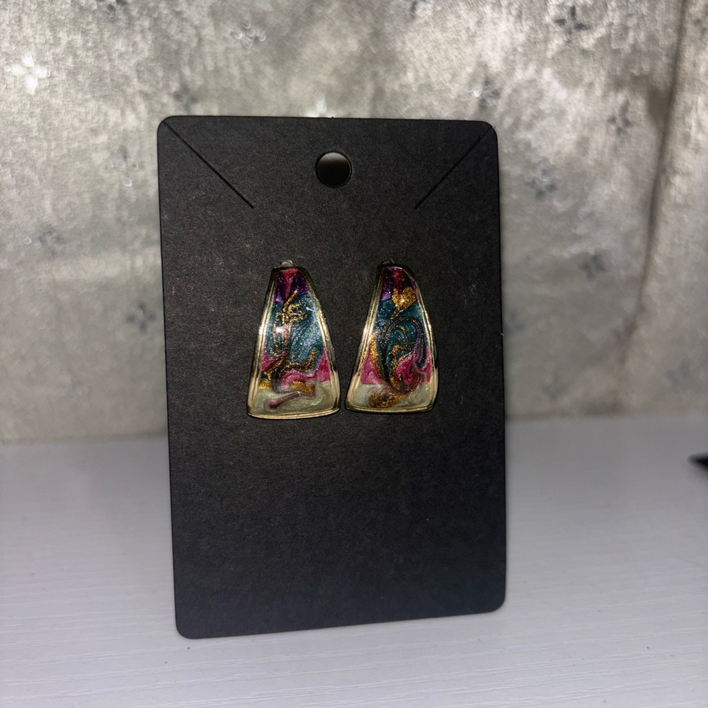 Colorful Galaxy Paint Swirl Abstract Earrings